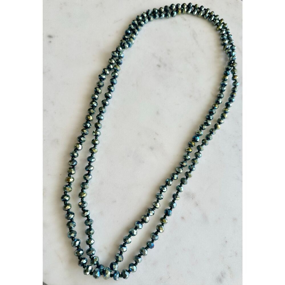 Iridescent green sparkly beaded layered necklace
